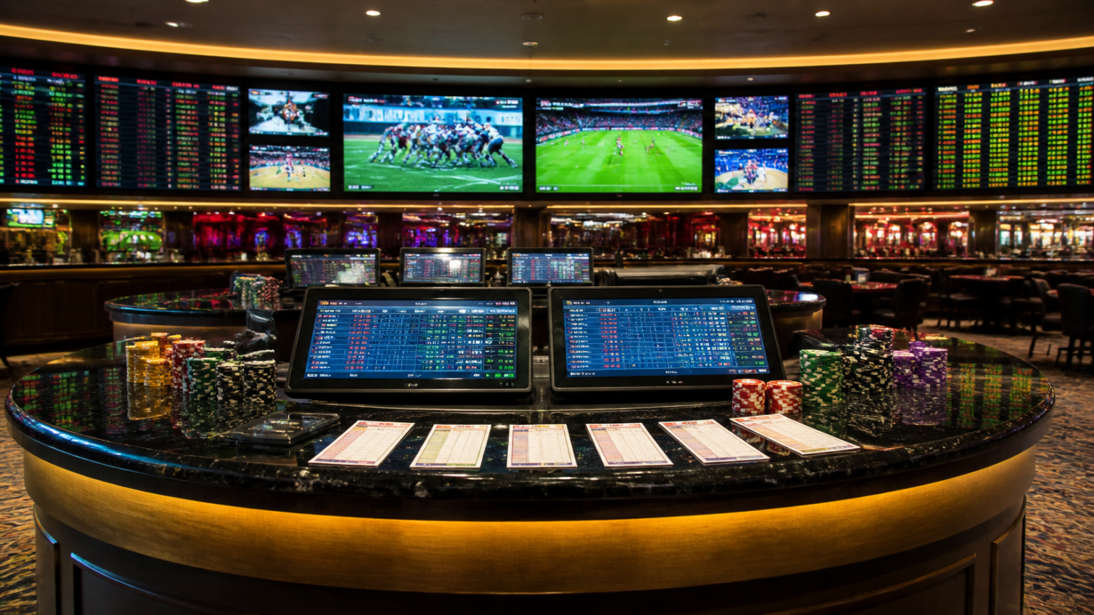 Best Betting Sites Malaysia: How to Evaluate Safe and Useful Options Casino betting desk with sportsbook screens and betting slips