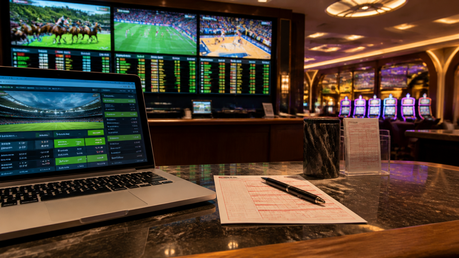 Sports betting desk showing a betting site comparison