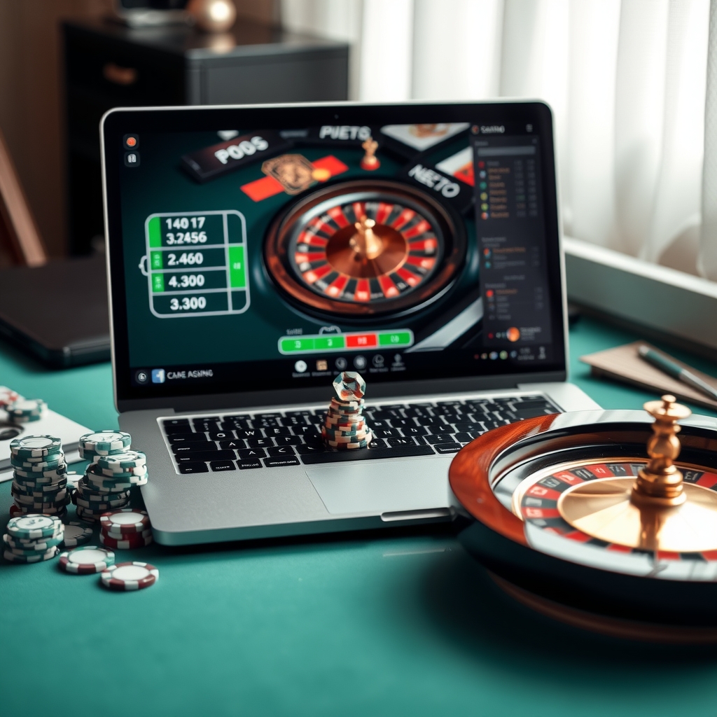Singapore online casino: A Guide to Games, Terms and Risks Laptop displaying an online casino roulette game beside casino chips